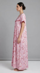 Alpine Designer Long embroidered Nighty for Women with Side Pocket | Soft Breathable Fabric | Printed Maxi Nighty | Comfortable Daily Wear