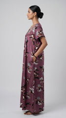 Alpine Designer Embroidered Long Nighty for Women with Side Pocket | Soft Breathable Fabric | Printed Maxi Nighty | Comfortable Daily Wear