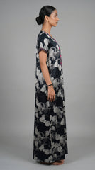 Alpine Designer Long Nightgown with Embroidery for Women with Side Pocket | Soft Breathable Fabric | Printed Maxi Nighty | Comfortable Daily Wear