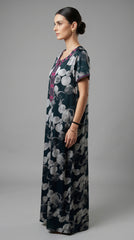 Alpine Designer Long Nightgown with Embroidery for Women with Side Pocket | Soft Breathable Fabric | Printed Maxi Nighty | Comfortable Daily Wear