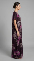 Alpine Designer Long Embroidered Nighty for Women with Side Pocket | Soft Breathable Fabric | Printed Maxi Nighty | Comfortable Daily Wear