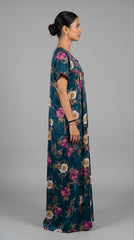 Alpine Designer Long Nightgown with Embroidery for Women with Side Pocket | Soft Breathable Fabric | Printed Maxi Nighty | Comfortable Daily Wear