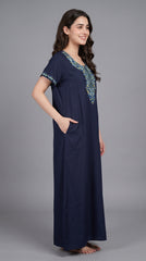 Women's Designer Kashmiri Embroidered Long Nightgown | Premium Bizzy Lizzy Fabric | Full Length Maxi Nighty | Soft, Breathable & Comfortable Sleepwear | Daily Wear & Lounge Wear