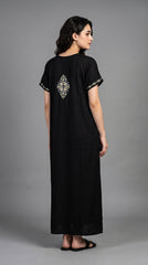 Women's Designer Kashmiri Embroidered Long Nightgown | Premium Bizzy Lizzy Fabric | Full Length Maxi Nighty | Soft, Breathable & Comfortable Sleepwear | Daily Wear & Lounge Wear