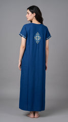 Women's Designer Kashmiri Embroidered Long Nightgown | Premium Bizzy Lizzy Fabric | Full Length Maxi Nighty | Soft, Breathable & Comfortable Sleepwear | Daily Wear & Lounge Wear