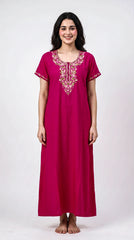 Designer Kashmiri Embroidered Long Nightgown for Women | Premium Bizzy Lizzy Fabric | Evolove