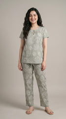 Evolove X Venus Premium Rayon Muslin Dobby Textured Pajama Set for Women – Round Neck Loungewear & Sleepwear