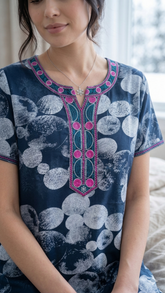 🌸 Alpine Women’s Printed Long Nightgown | Short Sleeves | Full-Length | Side Pocket | Soft Comfortable Nightwear