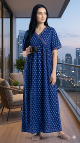 Women’s Cotton Printed Maxi Nightgown | Comfortable Loose Fit Long Night Dress | Soft Breathable Nightwear with Short Sleeves