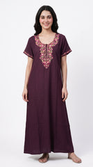 Women's Designer Kashmiri Embroidered Long Nightgown | Premium Bizzy Lizzy Fabric | Full Length Maxi Nighty | Soft, Breathable & Comfortable Sleepwear | Daily Wear & Lounge Wear