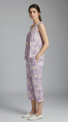 Evolove x Venus Women’s Lavender Dobby Capri Set | Premium Floral Sleepwear | Soft Everyday Loungewear (NCSDB3509LR)