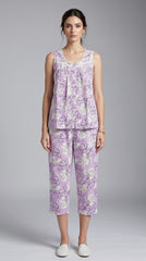 Evolove x Venus Women’s Lavender Dobby Capri Set | Premium Floral Sleepwear | Soft Everyday Loungewear (NCSDB3509LR)