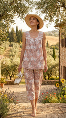 Evolove x Venus™ Peach Dobby Capri Set for Women | Premium Night Suit (NCSDB3512PC)