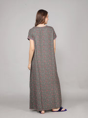 Alpine Long Nightgown for Women with Side Pocket | Soft Breathable Fabric | Printed Maxi Nighty | Comfortable Daily Wear
