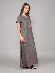 Alpine Long Nightgown for Women with Side Pocket | Soft Breathable Fabric | Printed Maxi Nighty | Comfortable Daily Wear