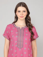 Alpine Nighty with Side Pocket & Neckline Embroidery | Printed