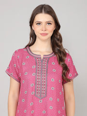 Alpine Long Nightgown for Women with Side Pocket | Soft Breathable Fabric | Printed Maxi Nighty | Comfortable