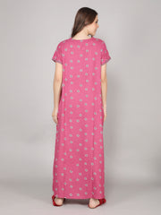 Alpine Long Nightgown for Women with Side Pocket | Soft Breathable Fabric | Printed Maxi Nighty | Comfortable