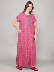Alpine Nighty with Side Pocket & Neckline Embroidery | Printed