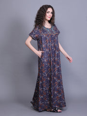 Alpine Nighty with Side Pocket & Neckline Embroidery | Printed