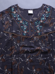 Alpine Nighty with Side Pocket & Neckline Embroidery | Printed