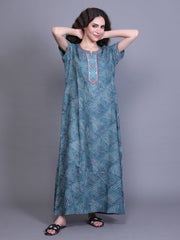 Alpine Nighty with Side Pocket & Neckline Embroidery | Printed