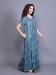 Alpine Nighty with Side Pocket & Neckline Embroidery | Printed