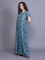 Alpine Nighty with Side Pocket & Neckline Embroidery | Printed