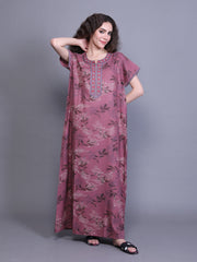 Alpine Nighty with Side Pocket & Neckline Embroidery | Printed