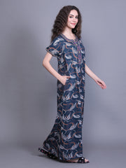 Alpine Nighty with Side Pocket & Neckline Embroidery | Printed