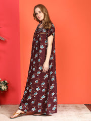 Alpine Long Nightgown for Women with Side Pocket | Soft Breathable Fabric | Printed Maxi Nighty | Comfortable Daily Wear