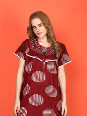 🌸 Evolove Alpine Nighty with Side Pocket & Neckline Embroidery | Printed Fabric