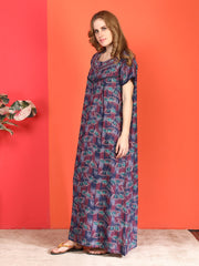 Alpine Long Nightgown for Women with Side Pocket | Soft Breathable Fabric | Printed Maxi Nighty | Comfortable Daily Wear