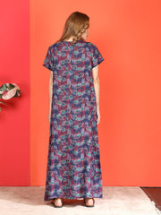 Alpine Long Nightgown for Women with Side Pocket | Soft Breathable Fabric | Printed Maxi Nighty | Comfortable Daily Wear