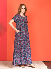 🌸 Evolove Alpine Nighty with Side Pocket & Neckline Embroidery | Full-Length | Side Pocket