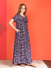 Alpine Long Nightgown for Women with Side Pocket | Soft Breathable Fabric | Printed Maxi Nighty | Comfortable Daily Wear