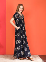 🌸 Evolove Alpine Nighty with Side Pocket & Neckline Embroidery | Full-Length | Side Pocket