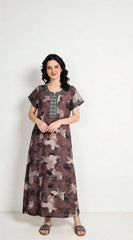 🌸 Alpine Women’s Printed Long Nightgown | Short Sleeves | Full-Length | Side Pocket | Soft Comfortable Nightwear