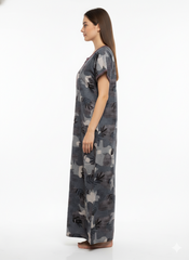 🌸 Alpine Women’s Printed Long Nightgown | Short Sleeves | Full-Length | Side Pocket | Soft Comfortable Nightwear