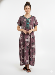 đ¸ Alpine Womenâs Printed Long Nightgown | Short Sleeves | Full-Length | Side Pocket | Soft Comfortable Nightwear