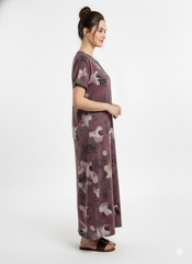 đ¸ Alpine Womenâs Printed Long Nightgown | Short Sleeves | Full-Length | Side Pocket | Soft Comfortable Nightwear