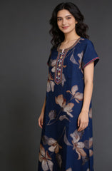 đ¸ Alpine Womenâs Printed Long Nightgown | Short Sleeves | Full-Length | Side Pocket | Soft Comfortable Nightwear