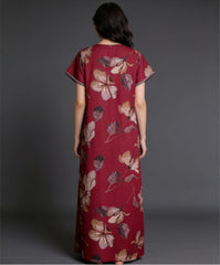 🌸 Alpine Women’s Printed Long Nightgown | Short Sleeves | Full-Length | Side Pocket | Soft Comfortable Nightwear