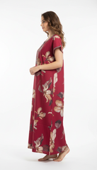 🌸 Alpine Women’s Printed Long Nightgown | Short Sleeves | Full-Length | Side Pocket | Soft Comfortable Nightwear