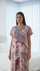 🌸 Alpine Women’s Printed Long Nightgown | Short Sleeves | Full-Length | Side Pocket | Soft Comfortable Nightwear