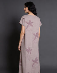 🌸 Alpine Women’s Printed Long Nightgown | Short Sleeves | Full-Length | Side Pocket | Soft Comfortable Nightwear