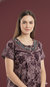 🌸 Alpine Women’s Printed Long Nightgown | Short Sleeves | Full-Length | Side Pocket | Soft Comfortable Nightwear