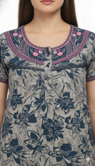 🌸 Alpine Women’s Printed Long Nightgown | Short Sleeves | Full-Length | Side Pocket | Soft Comfortable Nightwear