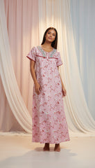 đ¸ Alpine Womenâs Printed Long Nightgown | Short Sleeves | Full-Length | Side Pocket | Soft Comfortable Nightwear