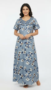 Alpine Long Nightgown for Women with Side Pocket | Soft Breathable Fabric | Printed Maxi Nighty | Comfortable Daily Wear